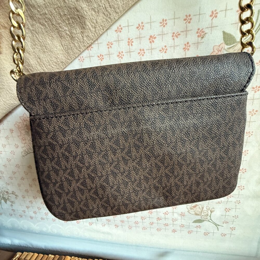Michael Kors Fulton Flap Crossbody Brown MK Monogram NWOT - Picture 6 of 12